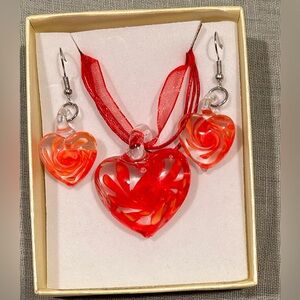 NWT Italian Handmade Blown Glass Necklace & Earrings